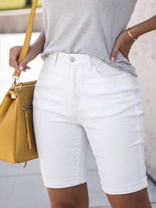 Celana Pendek Denim Kasual Modis untuk Wanita, Putih, Musim Semi/Panas - Putih - View 3