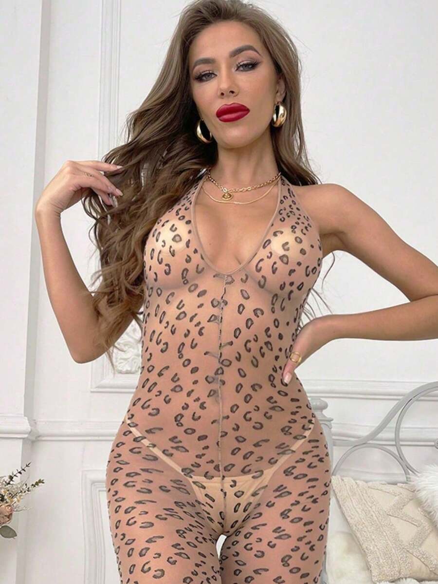 Vestido ajustado leopardo transparente, body sensual de tirantes - Estampado de leopardo 02558 - Ver 1