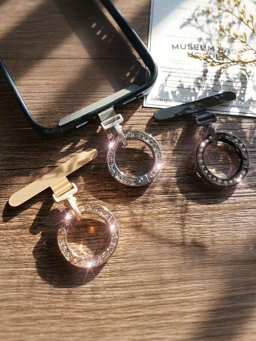 镶钻手机挂绳扣,矩形挂绳扣,适用于和安卓手机,金属挂绳夹和挂绳适配器,适用于挂绳和吊坠(黑色、银色、金色) - 彩色 - 查看 1