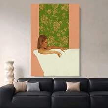 Enmarcado Lienzo impreso  de varios tamaños, *Los Tenenbaums*, arte de , estilo moderno de mediados de siglo, coral, rosa, verde, vintage, plano 2D, perfecto para la decoración de habitaciones. - Enmarcado - Ver 3