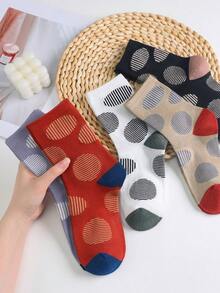4 pares de calcetines de media caña con estampado de lunares para mujer, calcetines cómodos y suaves de cuello redondo, transpirables y suaves, calcetines de campus, calcetines casuales diarios, adecuados para primavera, verano, otoño e invierno, colores aleatorios - Multicolor - Ver 5
