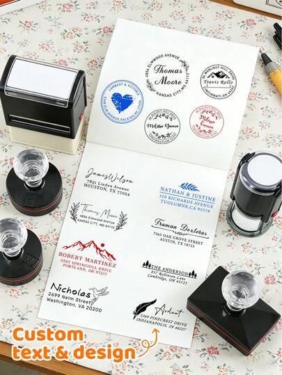 Sello de dirección personalizado, diseño elegante moderno, sello autotintable personalizado, etiqueta de nombre elegante para correo, invitación de boda, cuatro tipos de sellos, marca comercial, sello de dirección de devolución personalizable para uso diario, regalo personalizable para inauguración de la casa, boda, regalo festivo
