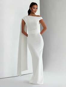 Vestido de playa elegante con volantes y cremallera de unicolor - Blanco - Ver 6