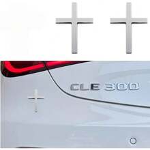 2  PCS Metal Cross Decals For Cars, 2.5"*1.8" Christian Car Emblem Badge Decals, 3D Self Adhesive Cross Stickers Car Accessories, Jesus Stickers For Cars Body Fender Tail (Silver) - 2PC-銀色 - 查看 1