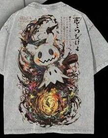 Mimikyu Anime Double Printed Vintage Washed Tee Unisex Oversize Anime Manga Washed Heavyweight Cotton T-Shirt,Gift For Anime Fan, Anime Lover, PKM T-Shirt,Anime PokemonGraphic Tee,,100% Cotton Vintage T-Shirt, Graphic T-Shirt, Anime T-Shirt-Perfect For Labor Day, Father's Day, And Easter Gifts, Men's T-Shirt Gifts, Graphic T-Shirts, And Anime T-Shirts. Graphic, Tees Anime Shirt,Summer Clothes , Cotton Graphic Tees,Summer Fits For Men,Summer Fits ,Ropa De Hombre,Mens Clothes, Conjuntos Para Hombre,Unisex. Summer Outfits For Women100 Percent Cotton Summer Tops - Xám - Xem 2