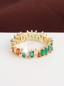1pc Asymmetrical Geometric Rectangle Design Cubic Zirconia Women Ring - Multicolor - View 6