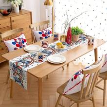 1pc Linen American Independence Day Table Runner, Red & Blue Star & Butterfly Pattern, Linen Eucalyptus Leaf Plaid, Suitable For Memorial Day Party Decoration - Multicolor - View 3