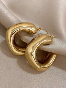 1Pair Chunky Geometric Earrings Golden Water Drop Hoop Earrings For Women Jewelry For Party Daily Birthday Gifts - 黃金 - 查看 4