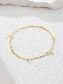 SGIAWETA-1pc 925 Silver Minimalist Double Layer Round Shape Artificial Pendant Anklet Suitable Women's Daily Wear Or Summer Vacation Holiday-Birthdaygift - Silver - View 10