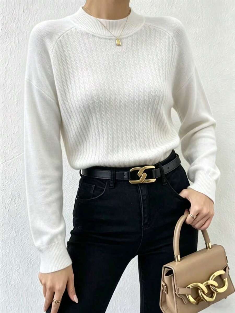 Mohair (Angora) Blouse, Women's Long-Sleeved Blouse, Thick, Printed, Plain, Suitable For Holidays, Vacations, Office, Daily Wear, Autumn, Winter. - trắng - Xem 1