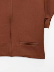 Solid Color Polo Collar Short Sleeve Top, Spring/Summer - Brown - View 7