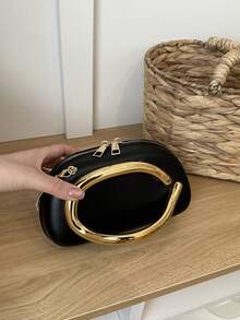 New Arrival Women Metal Decor Unique Design Shoulder Crossbody Bag - Black - View 5