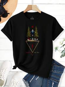 Running Up That Hill Pink Disco Ball Print Women's Inspiration T-Shirt Short Round-Neck Top - White Light Spring And Summer Casual Holiday Fantasy Design And Iconic Quotes - Machine Washable Comf - Black - View 1