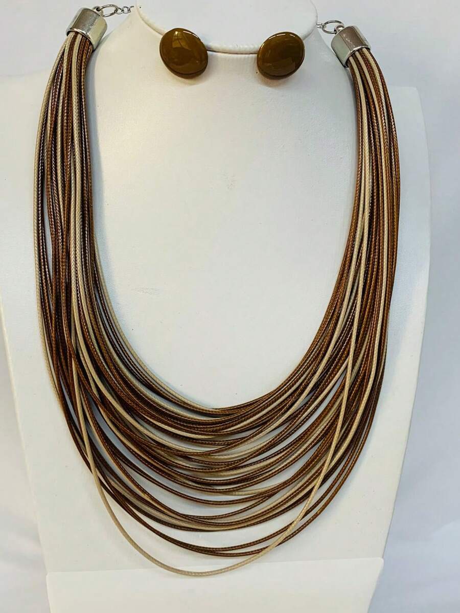 Maxi Waxed Multi-Strand Necklace Set With Button Earrings - 多色 1 - 查看 1