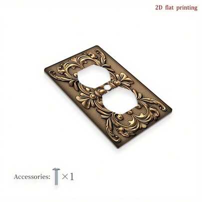 1pc Ornate Golden & Brown Floral Scroll Frame Decorative Outlet Cover Plate - Single/Double Switch Plate, Easy /Retrofit Installation, Beige/Brown Tones For Home & Office - Compatible With Switches & Electrical Outlets, 2D Flat
