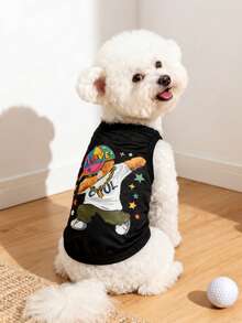 LUCKIE PAL 1pc Rapper Bear Graphic Pet Vest, Physical Flea Repellent, Reduce Shedding, Insulation & Breathable, Suitable For Small & Large Dogs, Indoor & Outdoor - Black - View 2