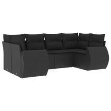 vidaXL Salon de jardin 6 pcs avec coussins noir résine tressée - A - Voir 2
