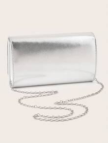 Charming, Elegant, Understated Luxury, Fashionable Large Capacity Solid Color Lacquer Leather Clutch Bag, Convenient To Carry, Stylish PU Material, Suitable For Women, Applicable For Wedding, Party, Prom, Banquet And Other Occasions - Silver - View 6