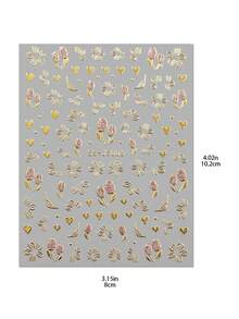 6片金色镶边粉色闪光花朵美甲贴纸 - 复古玫瑰、草莓、散落花朵美甲贴花 - 甜美奢华的3D立体质感DIY美甲装饰 - 适合春夏、婚礼、约会、下午茶派对 - 彩色 - 查看 10
