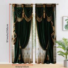2 buah Tirai Motif Datar Gaya Istana Eropa, Desain Satin Hijau Tua, Memancarkan Kemewahan dan Keanggunan, Cocok untuk Dekorasi Ruang Tamu dan Kamar Tidur Kelas Atas, Kantong Batang, Bahan 100% Poliester - MultiWarna - View 12