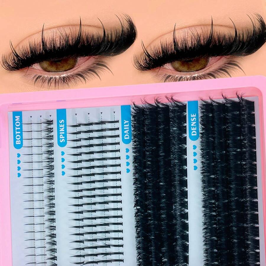 LIMEIKAI 15 Rows Spiky Cluster Eyelash Extension Set, Thick Individual Spiky Cluster Eyelash Extension Kit With Base Lashes