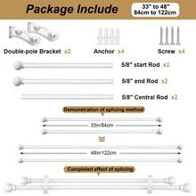 Adjustable Double Curtain Rod Set, Length From 33 Inches To 120 Inches, Metal Telescopic Dual Curtain Rods, Suitable For Windows, Includes Brackets, 5/8 Inch Diameter. Ideal For Blackout Curtains In Bathroom, Bedroom And Living Room (White) - American Ball - White - View 16