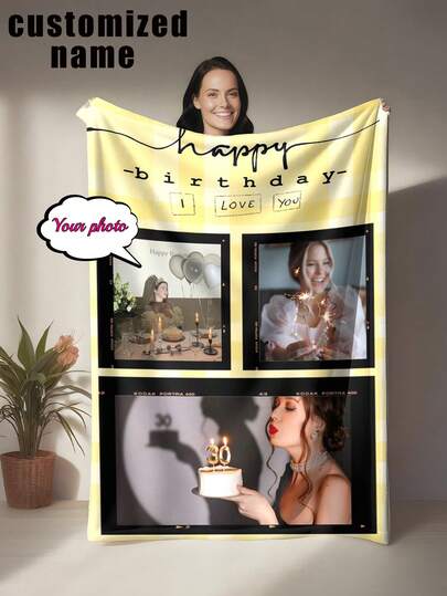 Cobertor de Fleece Personalizado com Tema de Aniversário, Adequado como Cobertor Único para Quarto, Decoração de Sofá ou Presente de Aniversário para Melhor Amiga - Impressão Digital Personalizada Macia e Quente, Resistente a Rasgos, Lavável na Máquina, Hipoalergênico, Cobertor Multiuso para Sofá, Cama, Viagem, Acampamento, Sala de Estar, Escritório