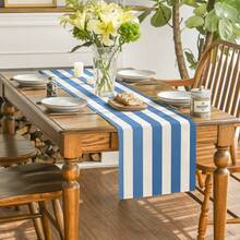 1pc Blue & White Striped Patchwork Pattern Table Runner, Fresh & Minimalist Style, Large Size, Home Decor Accessory, Suitable For Family Gatherings, Indoor/Outdoor Decoration, Entryway, Coffee Table, Living Room Ambiance, Kitchen Dining, Holiday & Natural Gift - Blue and White - View 12
