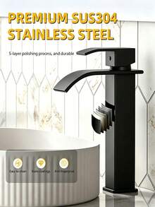 39-Inch Stainless Steel Waterfall Bathroom Faucet, Black Electroplated Single Handle Cold And Hot Water Mixer Tap With Valve Core And Coating Technique, Suitable For Vanity, Sink, Bathroom Basin And Washbasin, Modern Home Essential Upgrade, Luxury Cleaning Water, Suitable For Holiday Gifts And Home Decoration - Multicolor - View 5