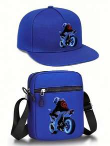 1pc/2pcs Motorcycle Graphic Print Unisex Baseball Cap And Crossbody Bag Set, Street Fashion Outdoor Sports Adjustable Flat Brim Cap And Shoulder Bag, Gift For Friends And Anniversary,Holiday,Travel - 彩色 - 查看 16