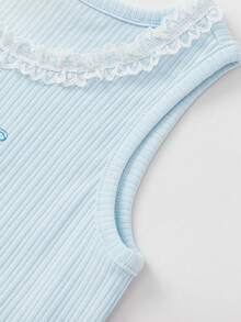 Balabala Áo tank top ren cho bé gái, mẫu mới mùa hè 2026, mềm mại, thanh lịch, thoáng khí, thích hợp mặc hàng ngày, phong cách dễ thương. - màu xanh băng - Xem 5