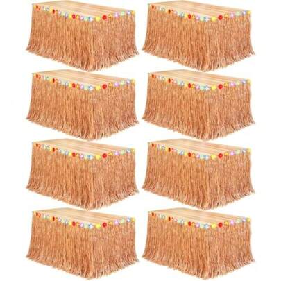 Fovths Luau Grass Table Skirt Natural 9 Feet X 9.5 Inch Hawaiian Table Skirt For Tropical Hawaiian Party Decorations Luau Party Costume