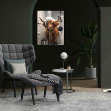 Cuadro 2D plano, 2D plano, 1 pieza de arte en lienzo sin marco con una vaca de las Highlands – una atractiva adición a la decoración rústica de la casa de campo, ideal para crear un ambiente de baño caprichoso. Con una medida de 12.0X16.0 pulgadas, se adapta a interiores de hogares de estilo moderno y campestre - Enmarcado - Ver 2