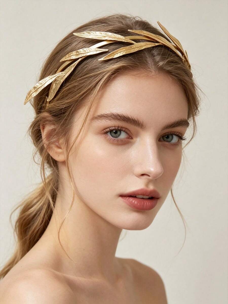 1 chiếc băng đô cài tóc hình lá vàng kiểu Baroque cho nữ, phụ kiện cài tóc hình lá thời trang cho cô dâu. - Nhiều màu - Xem 1