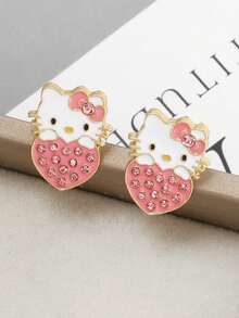 Cute Cartoon KT Cat Hugging Heart Delicate Unique Petite Sweet Fashionable Design Dopamine Inspired Earrings - Multicolor - View 6