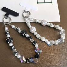 1 Stück Luxus Kristall Perlen Handykette, kurzer Handgelenksriemen mit Strass-Kugel Anhänger, hochwertiger Kristall-Kugel Anhänger, Handyhülle Aufhänger, Anti-Verlust Handgelenksriemen mit Clip - Verschiedenfarbig - Übersicht 6