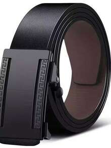 男士真皮皮带，自动扣设计，商务休闲风格，耐用腰带，时尚新款，四季皆宜。 - 黑色 - 查看 5