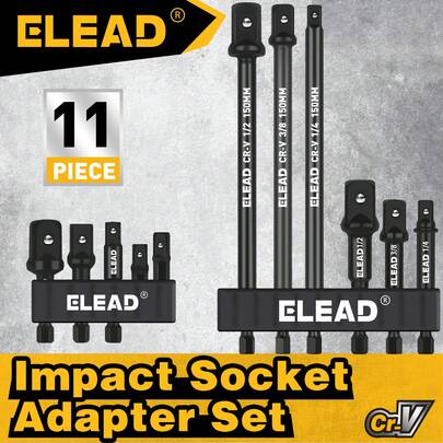  ELEAD 11件套冲击套筒适配器套装，1/4英寸六角柄，1/4英寸、3/8英寸、1/2英寸冲击钻套筒适配器套件，适用于汽车维修、DIY项目、电动工具，实用工具礼品，男士之选