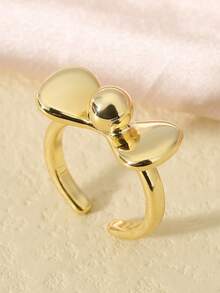 1pc Gold Plated Open Ring, Adjustable Statement Ring With Croissant, Flower, Bow, Pearl & Irregular Textured Designs For Women Daily & Party Wear - Gold - View 6