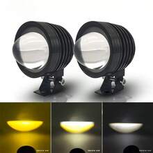 1 Cặp đèn LED sương mù mini độ sáng cao, đa năng cho xe địa hình, xe tải, điện áp 12-24V, có thể chuyển đổi ánh sáng vàng và trắng, đèn làm việc phụ trợ. - Một cặp đèn tròn màu vàng và trắng kèm đế. - Xem 2