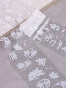 White Petals Butterfly Lace Flower Nail Art Transfer Paper, Ink Flower Line Pattern Nail Stickers Wedding Nail Design - Y2K Elegant Nail Art Decoration, DIY Nail Salon Accessories Nail Supplies - White - View 8
