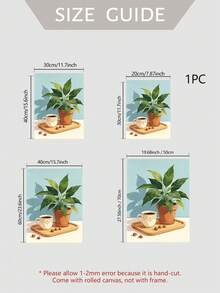 1 bức tranh trang trí treo tường không khung phong cách chữa lành Ins, vẽ tay minh họa tĩnh vật cà phê và cây xanh màu xanh chiều, kiểu dáng slouchy, phù hợp phong cách Log Cream - Nhiều màu - Xem 2