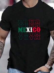 GiftGiftMEXICO Camiseta de Cuello Redondo para Hombre, Estampada, de Corte Regular y Estilo Moderno |   Top Casual Cómodo y Transpirable para Primavera, Verano, Vacaciones y Ocio, Versátil, Estilo Vintage, Tela Ligeramente Elástica y Suave - Negro - Ver 7