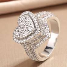 Nhẫn vuông rỗng bốn chấu thời trang màu xanh lá cây đính đá zirconia tổng hợp, món quà trang sức hình học dành cho phụ nữ. - trắng - Xem 7