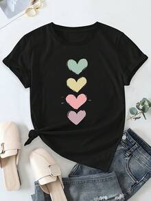 A High-Quality Printed T-Shirt, Made Of Pure Cotton, Perfect For Summer, With A Casual Round Neck And Short Sleeves For Women. - Black - View 3