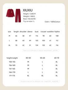 Set de 2 piezas de pijama de mujer con estampado de Stitch, blusa de manga larga con cuello en V rojo y pantalón largo de cintura elástica, ropa de estar por casa suave - Rojo - Ver 7