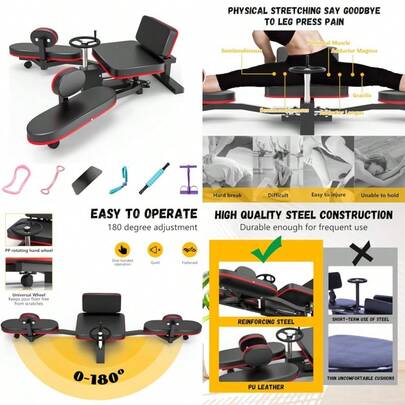 Leg Stretcher 100kg Stretch Machine Heavy Duty Steel Frame Equipment Splits Machine Leg Stretching Training Machine For Home Gym Split Machine Training Fitness With 6 Accessories