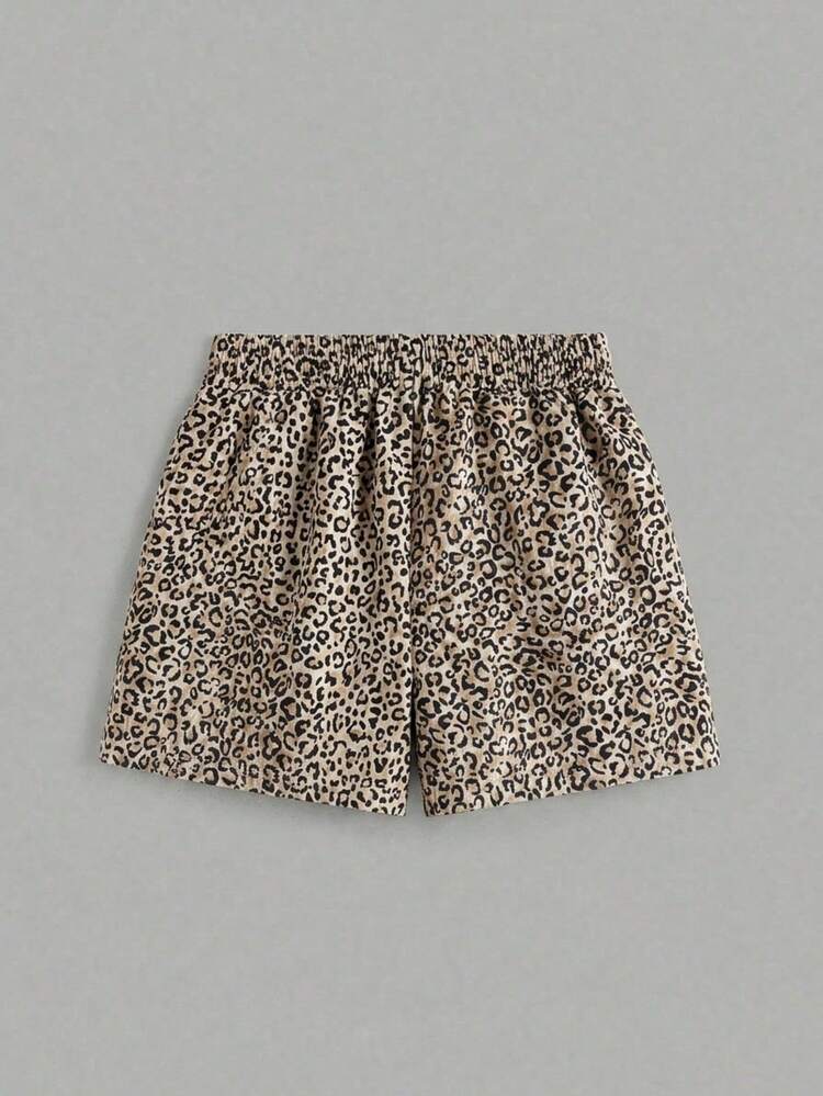 2 piezas Conjunto de top de manga corta con estampado flor y short animal print estampado animal para mujer- Traje de verano de dos piezas para mujer para vacaciones en la playa - Blanco - Añade 2