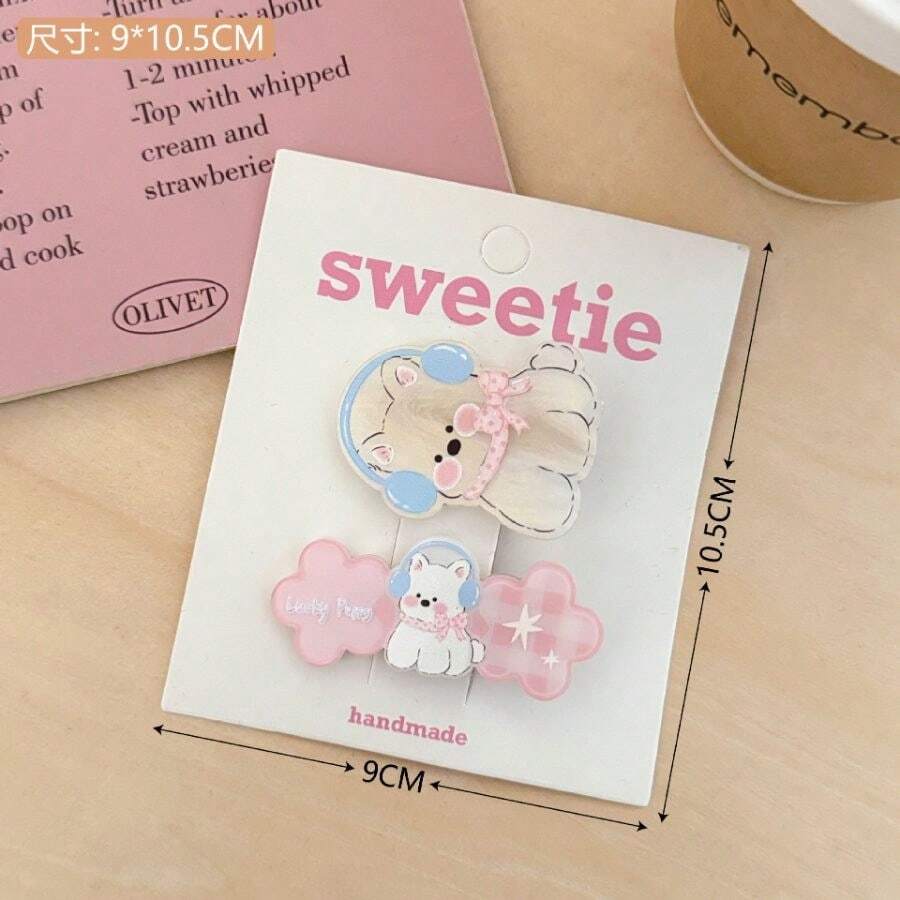 New Cute Pet Kitten Hair Clip For Girls, Versatile Bangs Clip Side Clip, Sweet Broken Hair Duckbill Clip Headgear - 3# 耳機小狗髮夾 - 查看 1