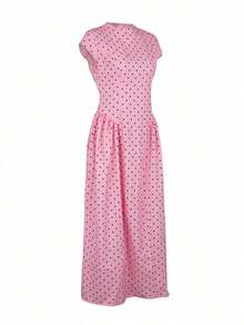 suelto con cierre de cremallera, estampado de patchwork, elegante y casual, adecuado para vacaciones y verano - Rosa - Ver 4